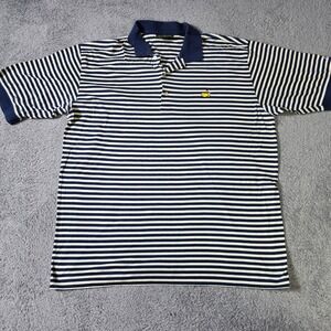 Masters Collection Mens XL Polo Shirt Navy Blue Striped Mercerized Cotton Logo